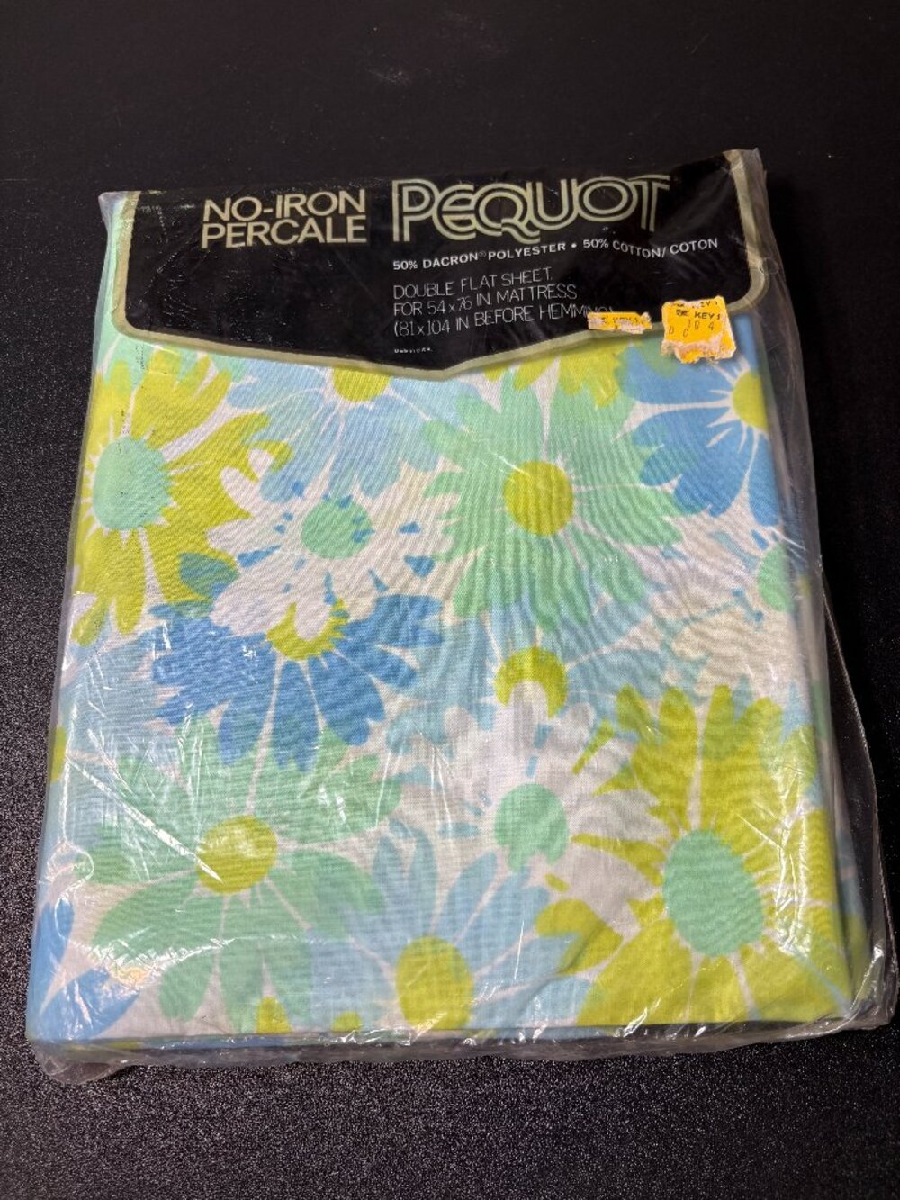 Vintage Groovy Blue Floral Pequot Double Flat Sheet New